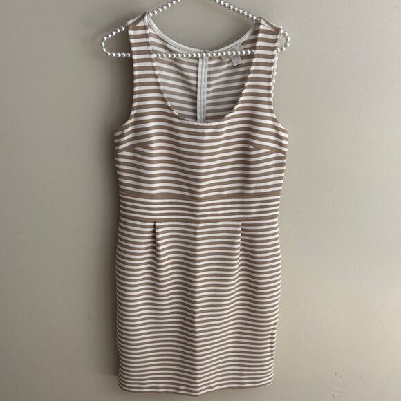 LOFT Beige and White Striped Dress size 6 - Picture 1 of 5